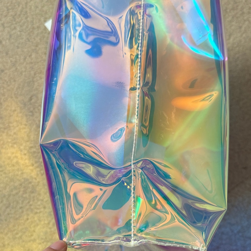 kate spade Iridescent Holographic Tote in Pink and Blue with White Trim - Picture 4 of 4